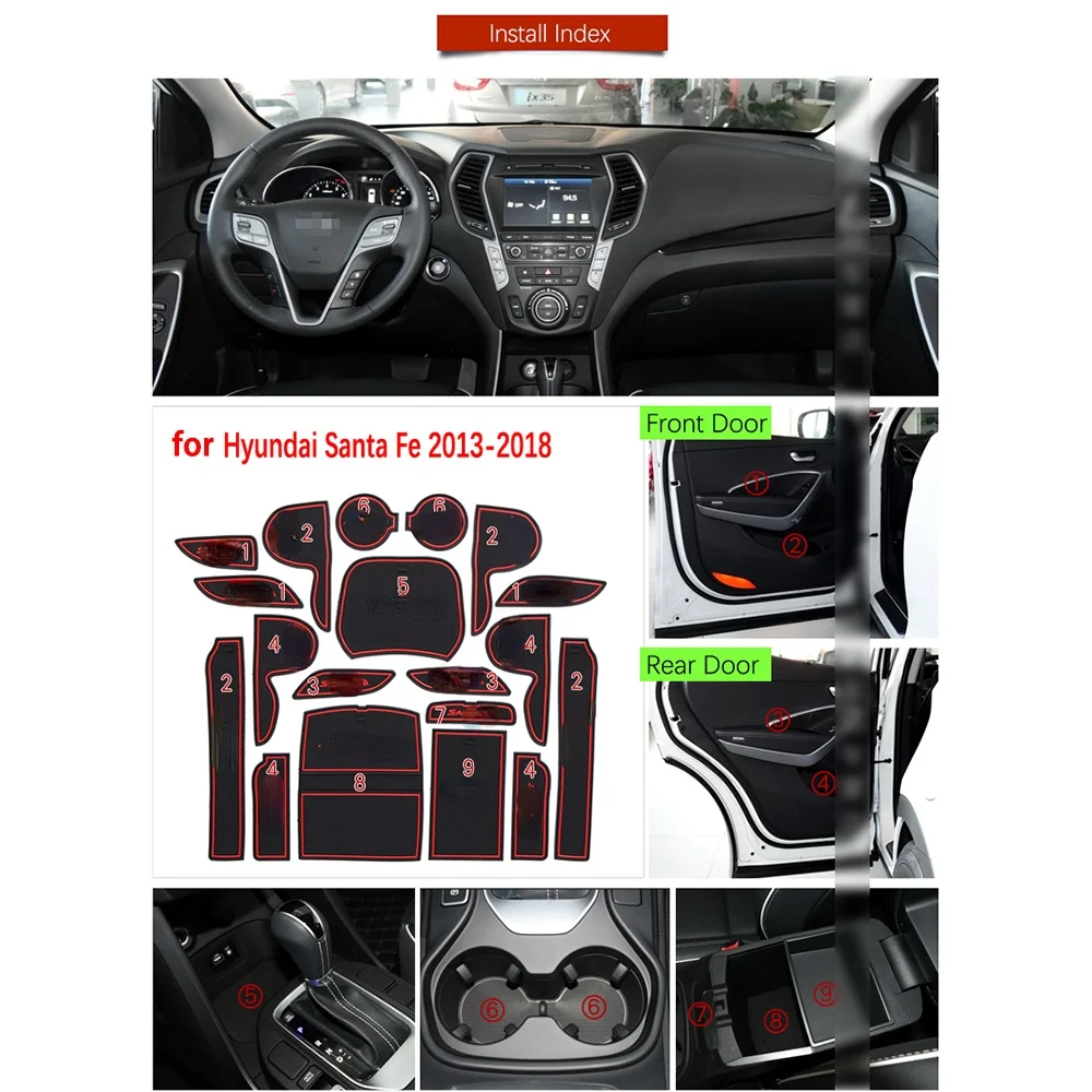 Резиновый противоскользящий коврик для Hyundai Santa Fe DM 2013 2014 2015 2016 2017 2018