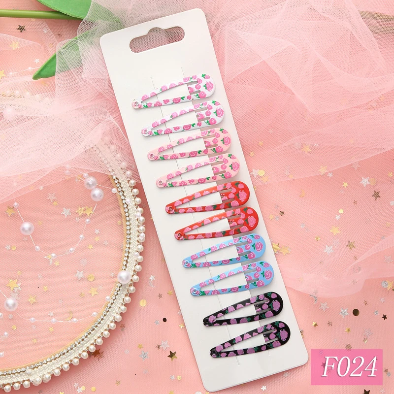 10 Pieces New Cute High Quality Printing Snap Hair Clips For Kids Solid Matel Hairpins Girls Hair Accessories Clips - Цвет: F024