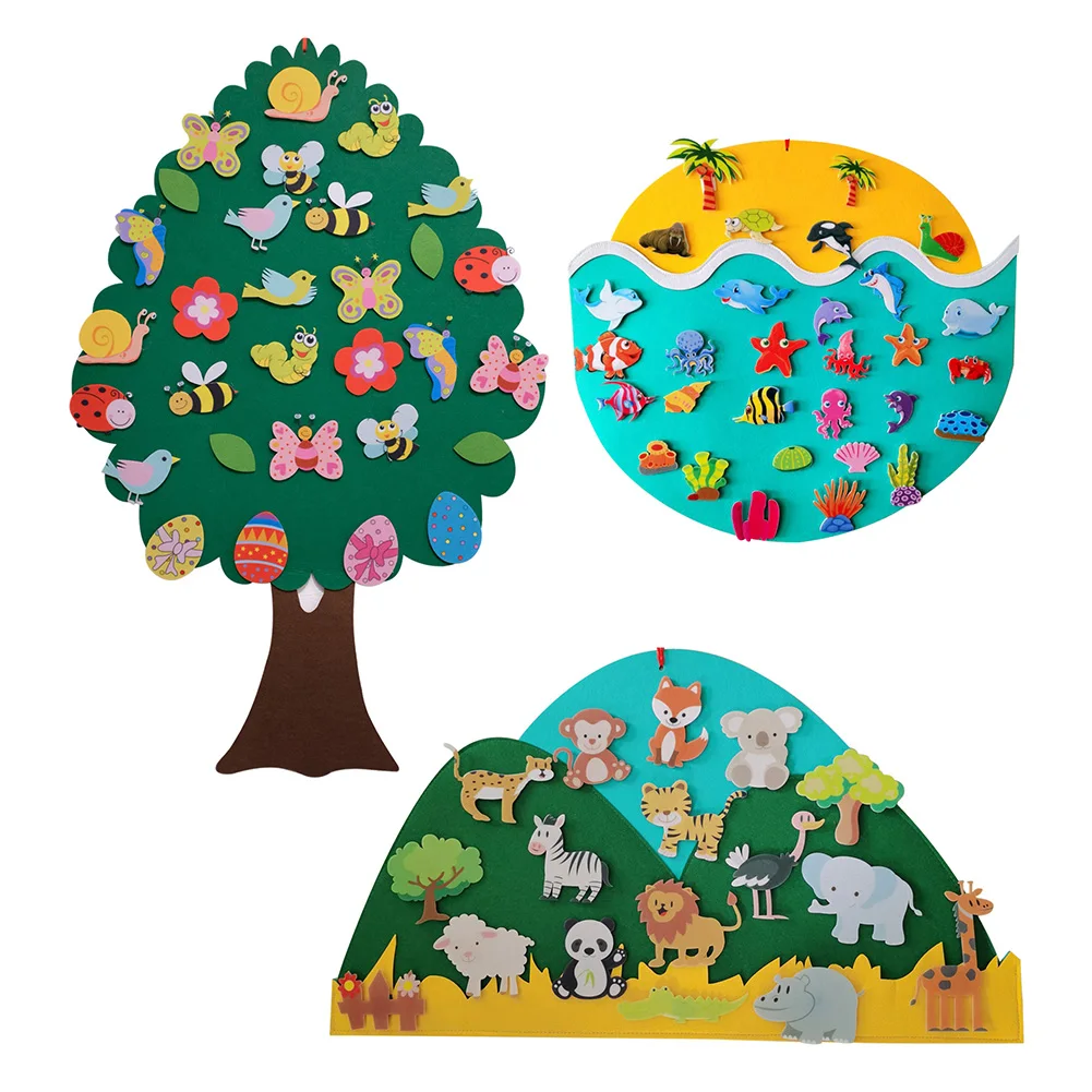 

DIY Animal Tree Felt Pendants Cartoon Toy Kids Felt Game Toys Montessori for Kids Early Education Wall Decorations