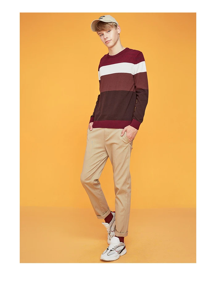 Giordano мужские свитера контрастный Crewneck трикотажный пуловер Хлопок легкий стретехи Blusa De Frio Masculino 31059802