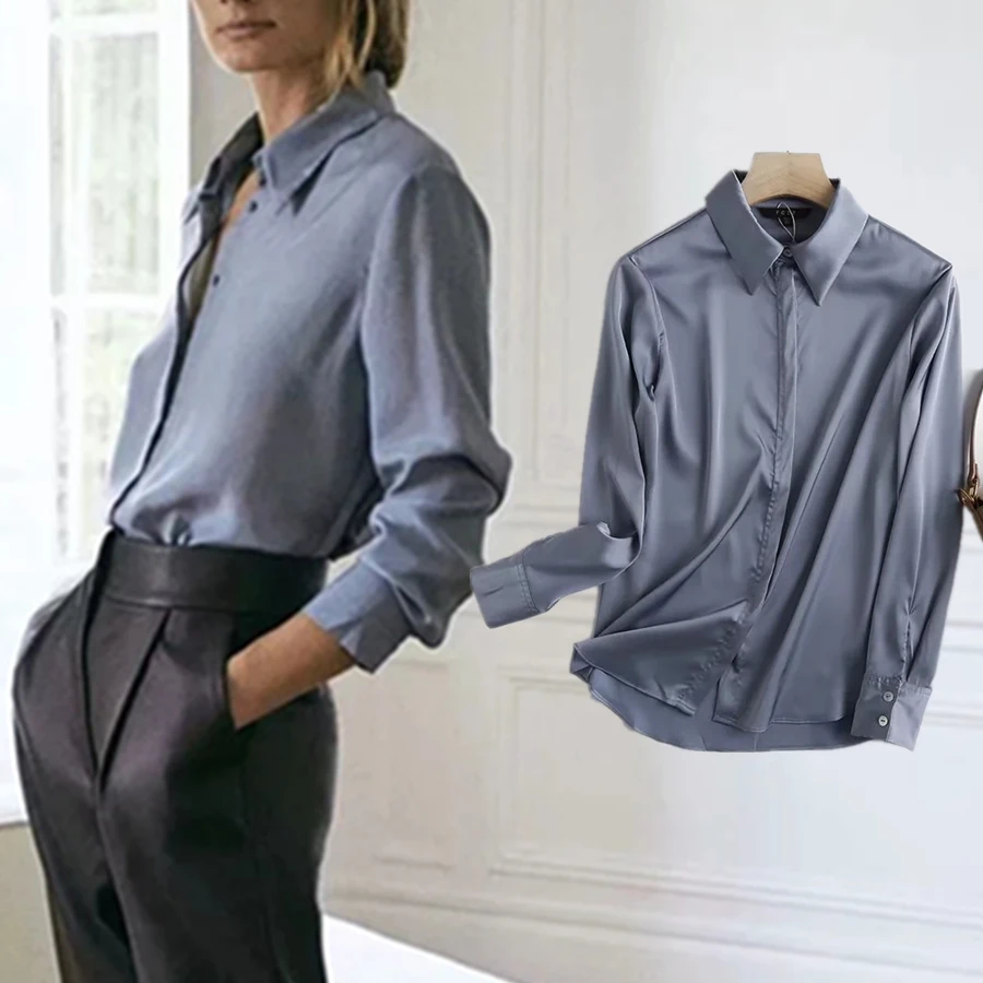 

Elmsk Blusas Mujer De Moda 2021 Autumn Blouse Women England Office Lady Fashion Solid Simple Satin Long Sleeve Shirt Tops