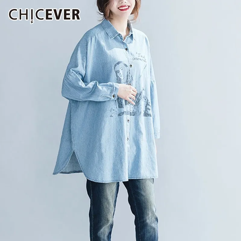 CHICEVER 2020 весенние джинсовые женские топы и блузки с принтом рукав летучая мышь