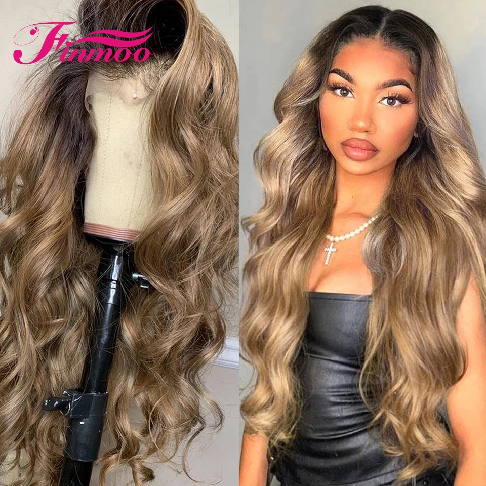 

Body Wave Brown Root Ombre Human Hair Wig Braizlian Ash Blonde Lace Front Human Hair Wigs For Women 30inch Lace Wigs Closure Wig