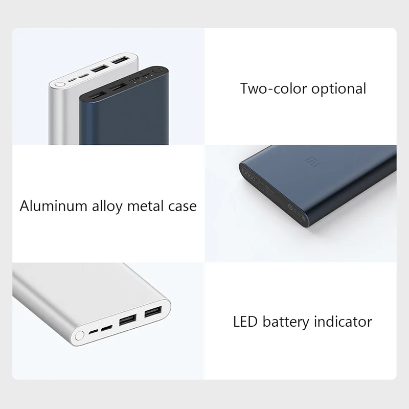 Xiaomi Power Bank 3 10000 мАч двойной USB внешний аккумулятор Quick Charge 0 Micro кабель 18 Вт