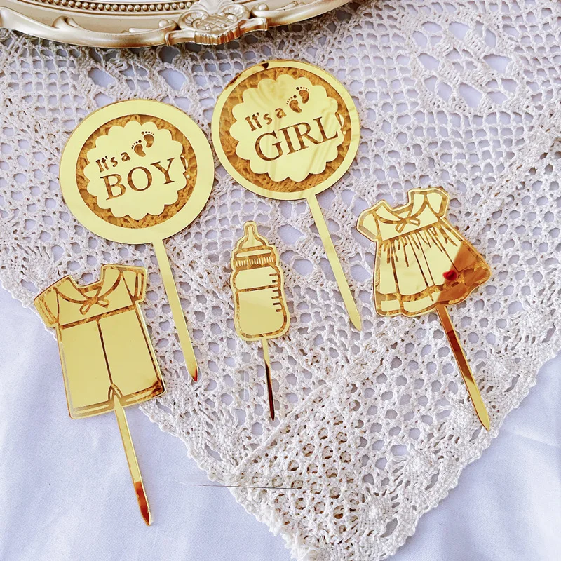 New It is A Boy Cake Topper Gold Girl Clothes Cupcake for Kids Baby Birthday Party Decorations Shower | Дом и сад