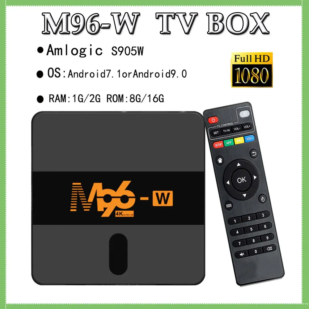 

M96-W New Android 7.1/9 TV Box Amlogic S905W Quad-Core 64-Bit 8GB 16GB 100M HD IPTV 4K Youtube Media Player Netflix Set-Top Box