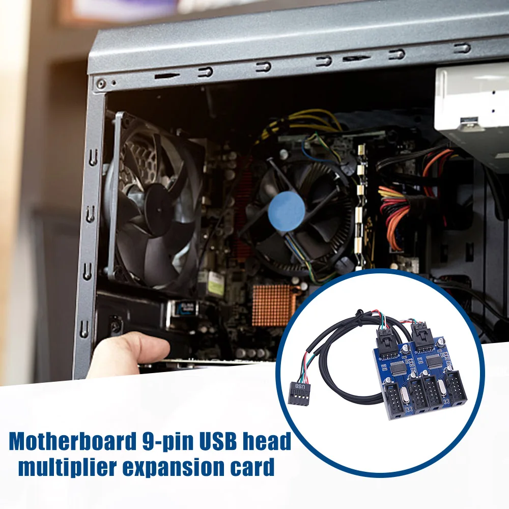 

Motherboard 9-pin USB Header Multiplier 4-port Male Socket Expansion Card Splitter One Point Two Four Splitter Extension 30cm