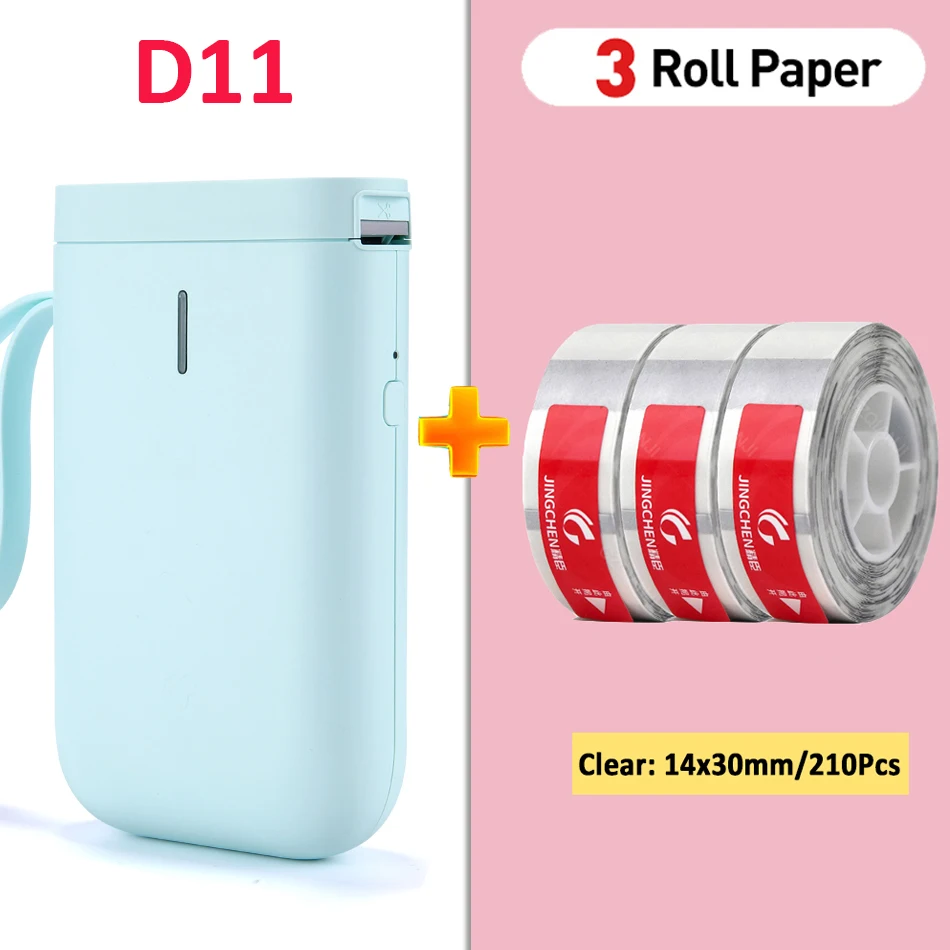 

Blue Niimbot Labeler add 3Rolls Transparent D11 Price Sticker Portable BT Thermal Label Printer Home and Office use USB Cable