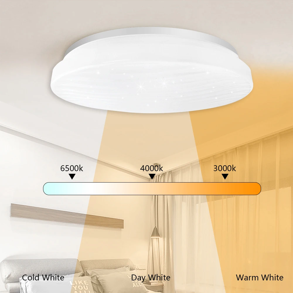 

24W 48W Flush Mount Round Starlight Led Ceiling Light Lamp Dimmable Cool White/Warm Changing Light Fixture AC 220V