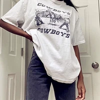 sunfiz yf 80s 90s american vintage cowboy printed women graphic tees white cotton oversized style t shirt ins fashoin tops