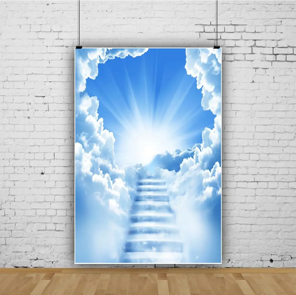 Laeacco Dreamy Sky Clouds лестница Солнечный свет фотографические фоны Настенный декор