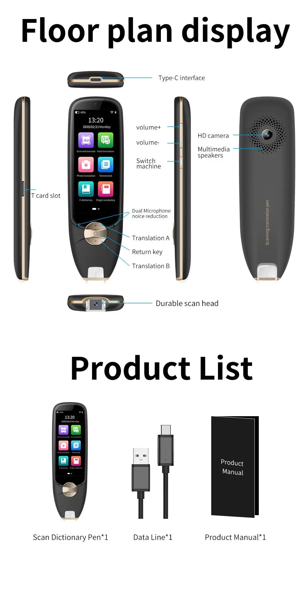 Boeleo S35 Translator Offline OCR Text Scanning Dictionary Reader Pen Photo 116 Languages WIFI BT T Card Touch Screen Global | Электроника