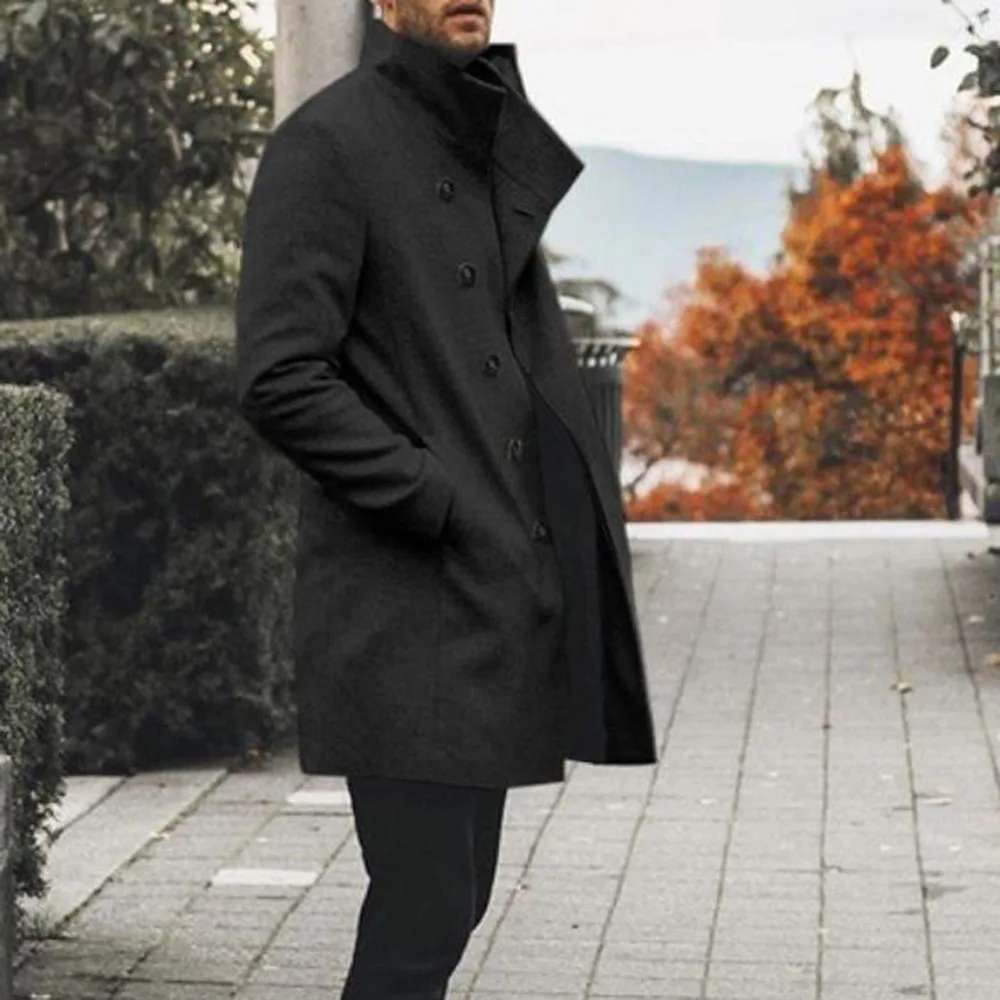

2021 Coat Men Winter New Long Blend Coats Men Quality Brand Men's Fashion Lapel Street Casual Winter Overcoat Section Coat Male