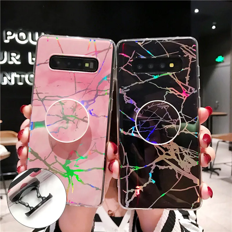 Лазерный мраморный чехол подставка с кольцом для телефона Samsung Galaxy S20 Ultra S9 S8 Plus S7