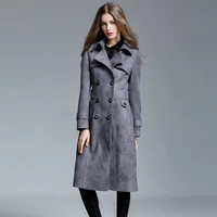 women suede trench coat british style high end temperament windbreaker female double breasted paragraph dust coat with belt