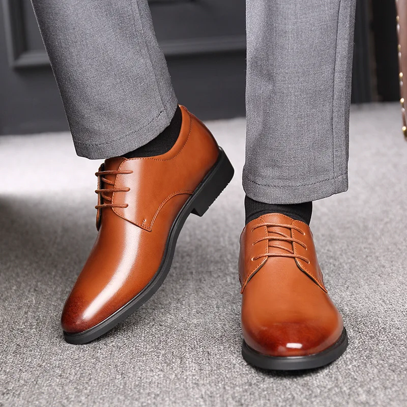 

Increase 6 CM Men Leather Fashion Shoes Hidden Heel Men Dress Shoes Formal Heighten Oxfords Male Wedding Shoes Summer Spring