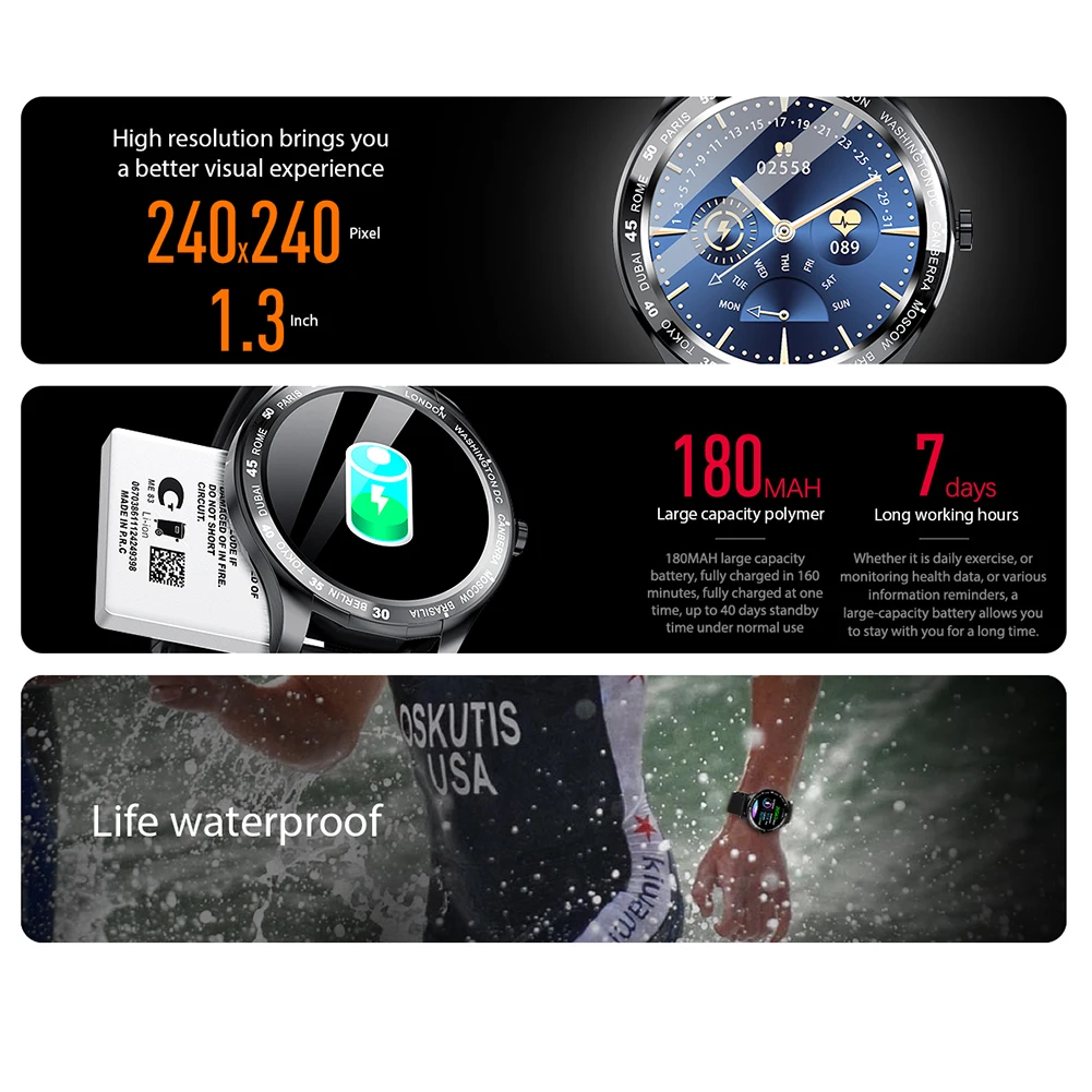 

T50 Bluetooth Smart Watch Men Heart Rate Blood Pressure Information Reminder Sport Waterproof Smart Watch for Android IOS Phone