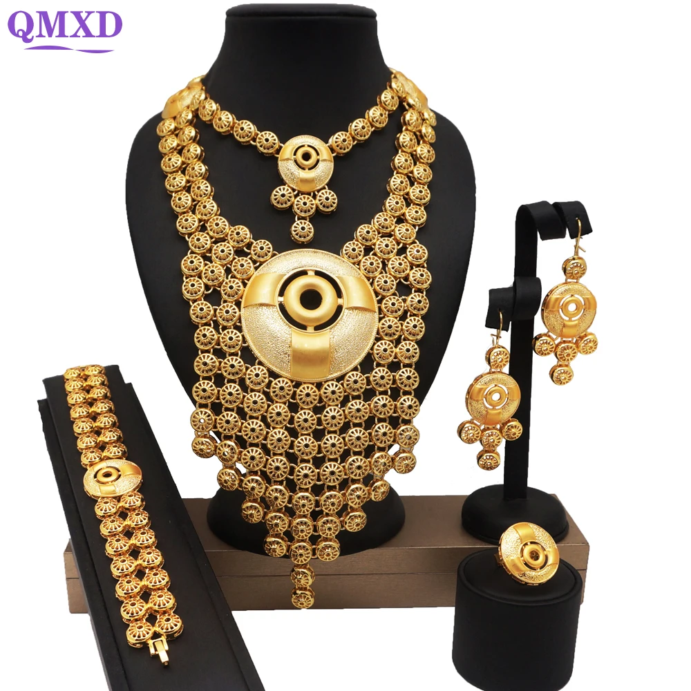 

African BIG jewelry sets Wedding Bridal Party Jewelry set 24k Gold Fine jewelry sets african women fashion necklace bracelet