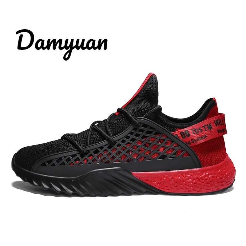 Black Red Damyuan/ г. Новая Осенняя модная мужская комфортная дышащая повседневная Легкая спортивная обувь из некожи, размер 48 46 - Цвет: Black Red