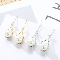 fashion pearl zircon earrings 925 silver jewelry accessories korean style drop earrings for women wedding party gift wholesale