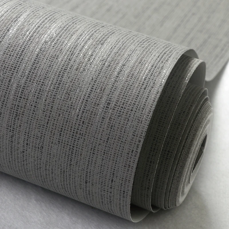 Текстурные обои Grasscloth простые льняные эффекты металлик коричневый серый