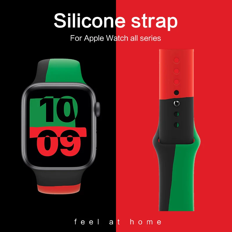 

New Silicone Strap 44mm For Apple Watch Black Unity Sport Band 40mm 38mm 42mm Elastic Bracelet Belt For iWatch Series 6 5 4 3
