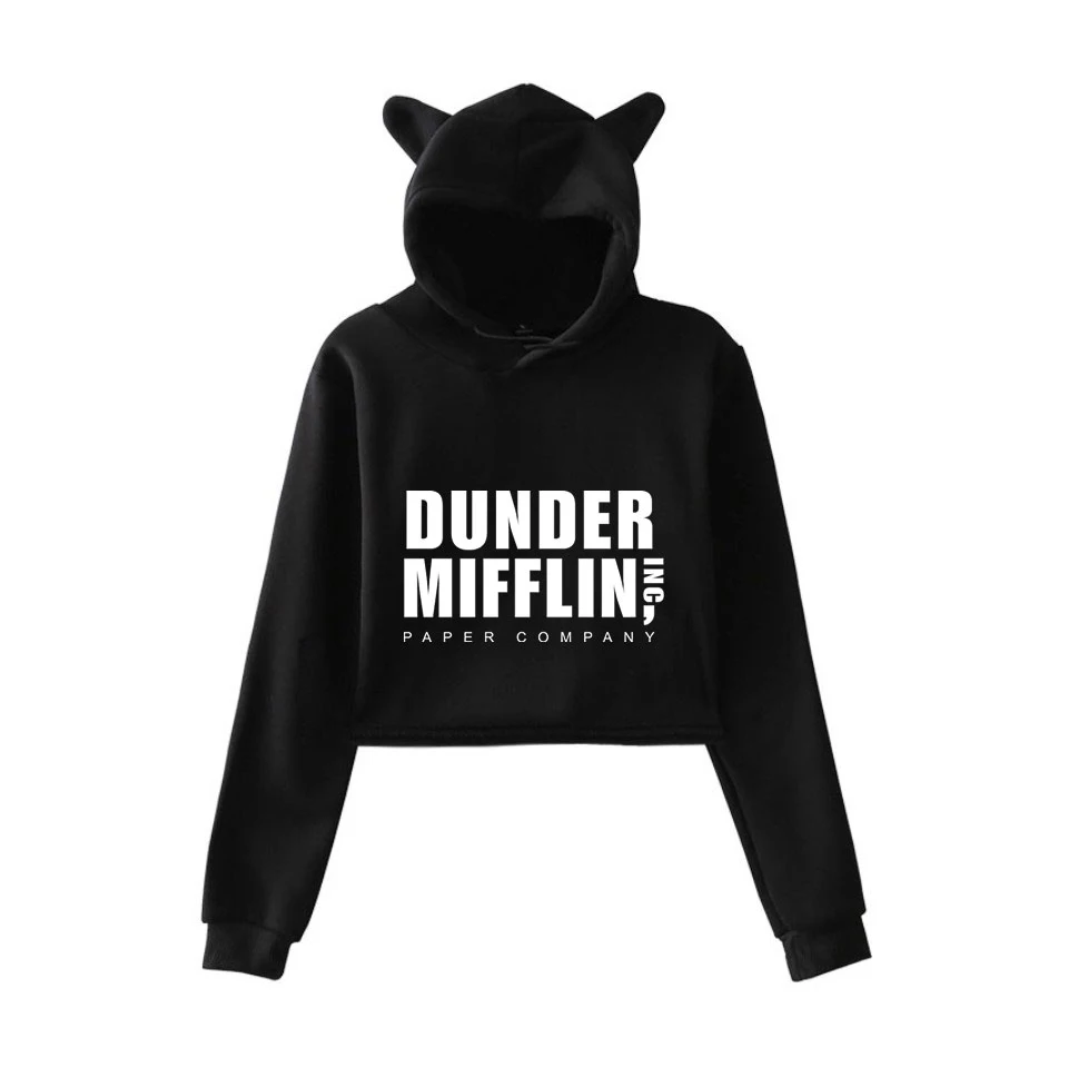 

The Office TV Show Dunder Mifflin Custom Cat Cropped Hoodies Women Long Sleeve Crop Top Girls Streetwear Dunder Mifflin Clothes