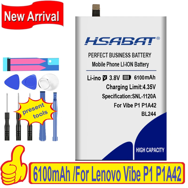 Новый аккумулятор HSABAT 6100 мАч для Lenovo Vibe P1 P1A42 P1C58 P1C72 BL244 мобильный