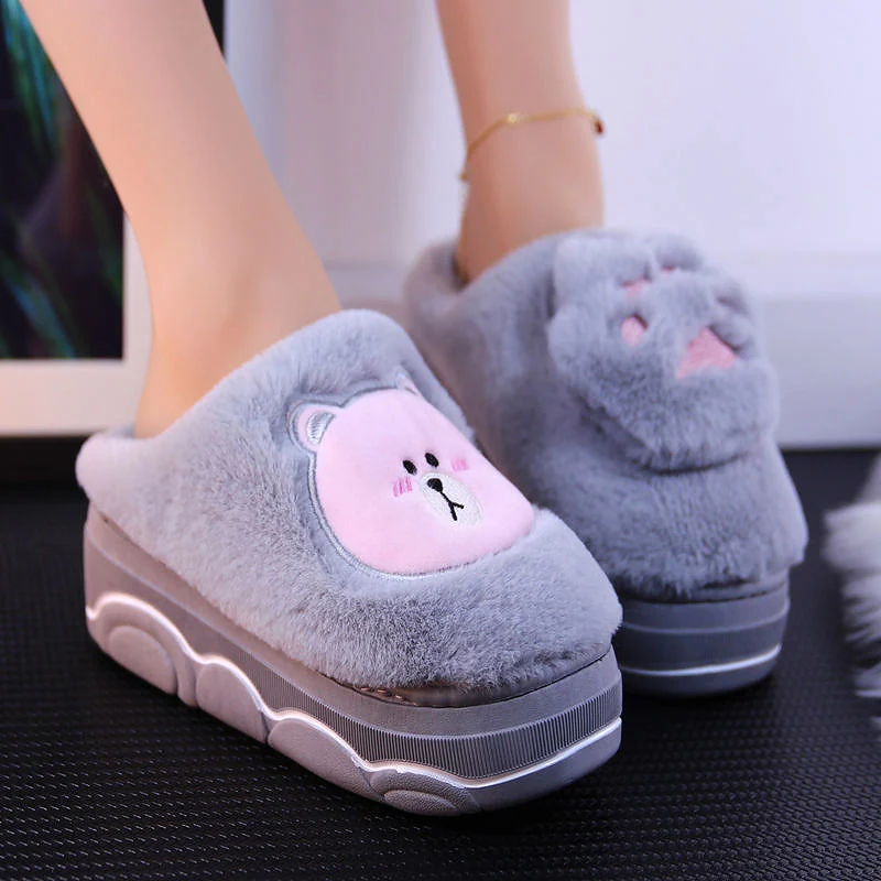 Женские меховые тапочки Зимние теплые хлопковые на толстой платформе 5 см с