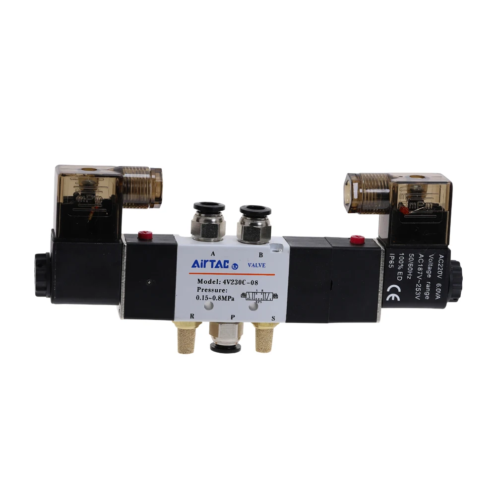 AIRTAC Пневматический электромагнитный клапан 5 Way 3 позиции 1/4 &quot4V230C 08 DC12V DC24V AC110V AC220V