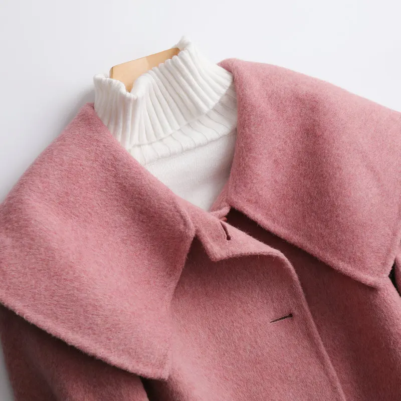 

High Quality Doll Collar Cashmere Coat Korean Style Women Coats And Jackets Winter Medium Overcoat Wool Female Jacket
