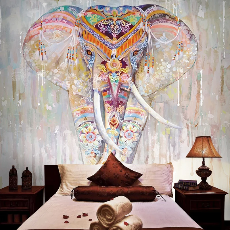 Ручная роспись Слон фон для гостиницы гостиной Настенная спальня Искусство