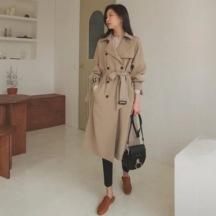 

women British style long oversized trench coat elegant Style Ladies Vintage outwear