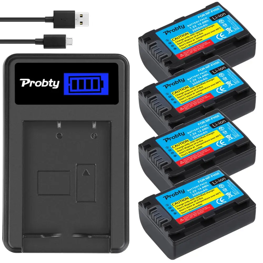 4 шт Probty NP FH50 батарея + USB LCD зарядное устройство для Sony A230 A330 A290 A380 A390 HDR TG1E TG3 TG5 TG7 DSC