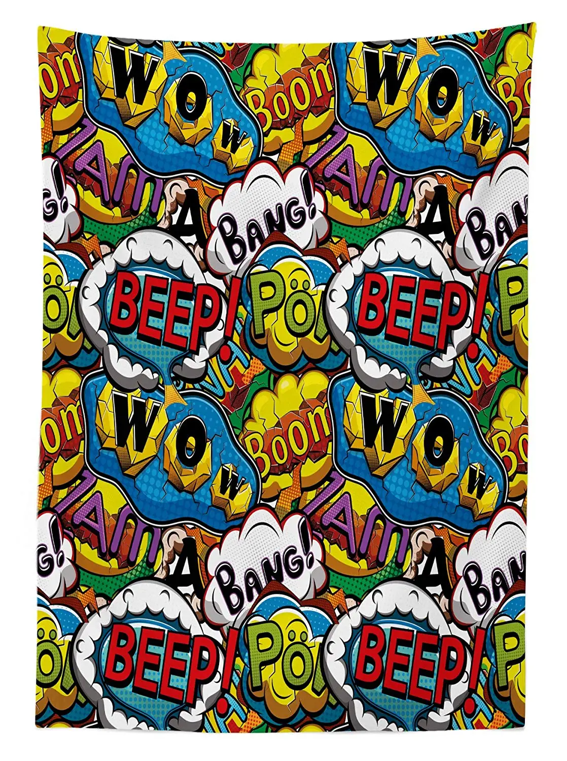 Супергерой скатерть Comics речевые пузыри звуковой сигнал Wow с яркими старыми
