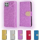 Роскошный блестящий кожаный чехол-бумажник с откидной крышкой и отделением для карт для Samsung Galaxy A22