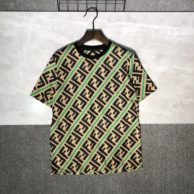 

2021 summer wangjiaer same little monster double FF full print Stripe Men's short sleeve round neck loose casual T-shirt