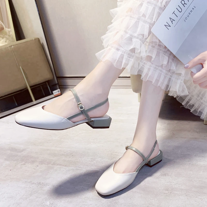 

All-Match Black Platform Sandals Female Shoe Square Toe Buckle Strap Block Heels Med 2021 Summer Espadrilles Girls Closed Chunky