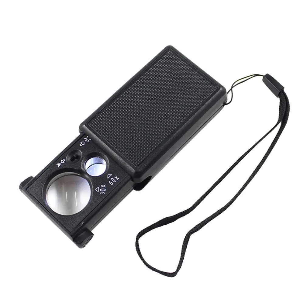 30X 60X Pull-type Jewelry Magnifier Mini Pocket Hand Magnifying Glass Portable Microscope Loupe Optical Lens Tool w/ LED Light |