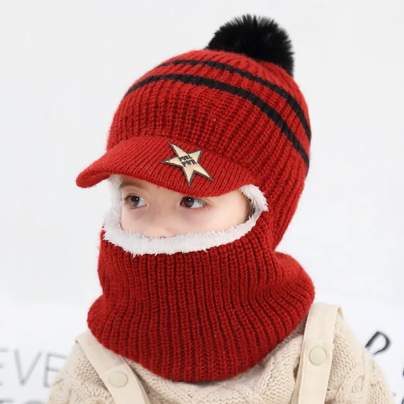 Hibobi-gorros de Invierno 2-5T con bolas peludas, pomp&oacute;n de punto para beb&eacute;s, ni&ntilde;as y ni&ntilde;os, gorro con forro polar c&aacute;lido, gorros con orejeras a prueba de viento-5