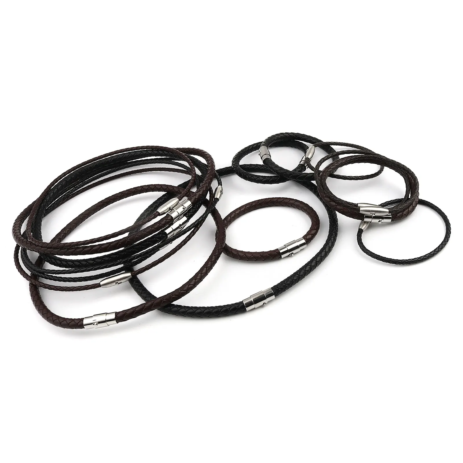 

Cowhide Braided Stainless Steel Jewelry Necklace Bracelets Multi-size Women Girls Jewelry Fashion Gifts Set 1 Set ( 2 PCs/Set)