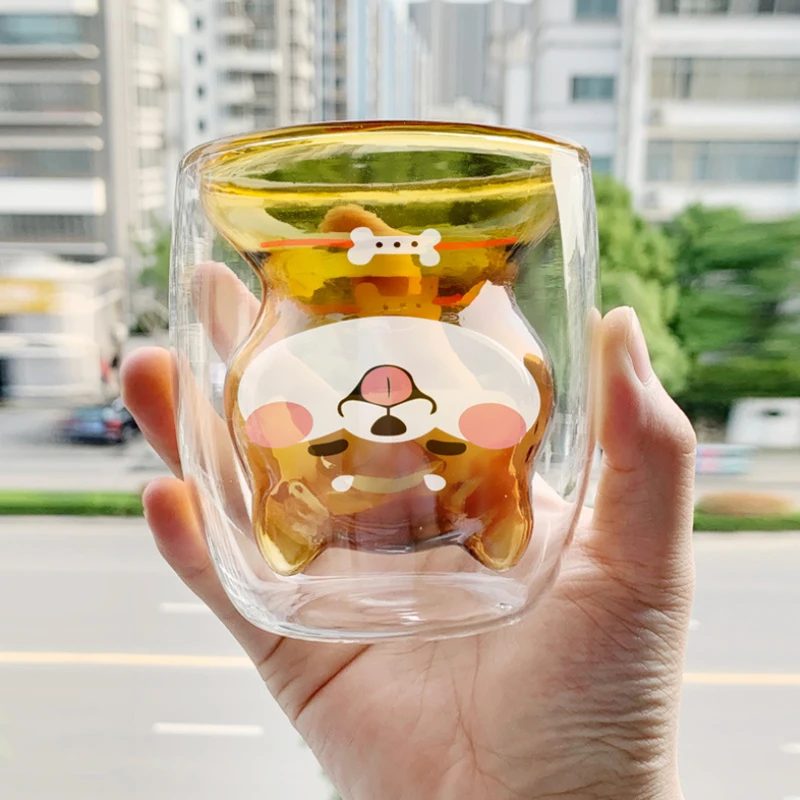 Креативная чашка Сиба ину 200 мл Детская Двойная высокая боросиликатная