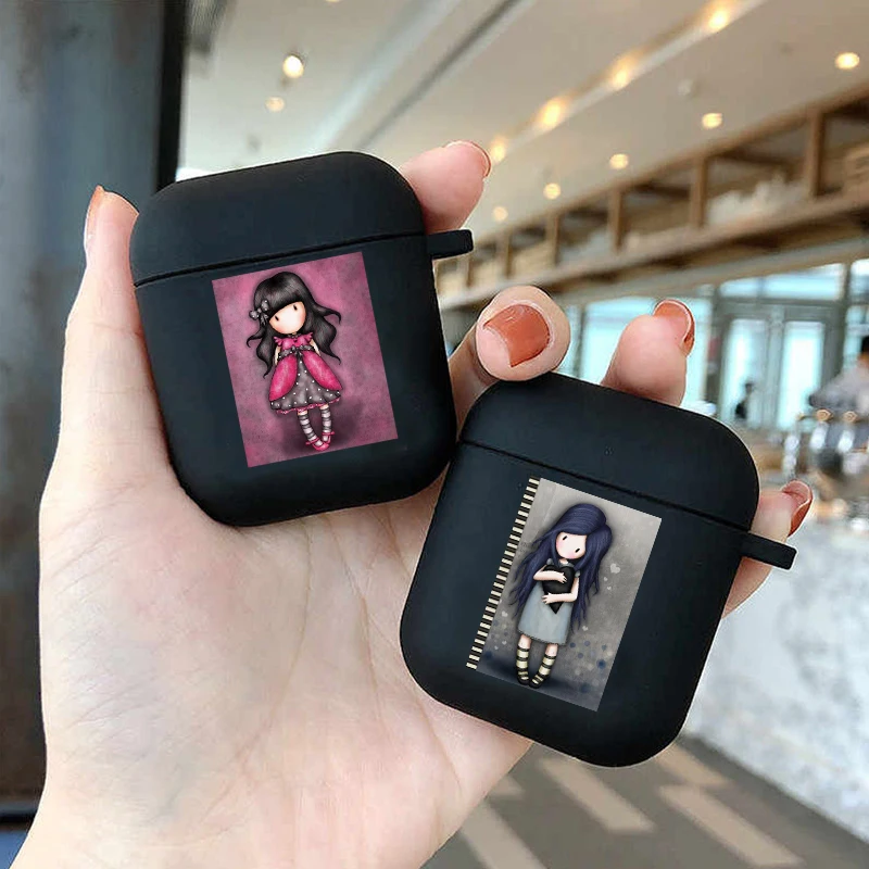 

Santoro Gorjuss cute cartoon girl Soft silicone TPU Case For AirPods Pro 1 2 3 Black Wireless Bluetooth Earphone Box Cover