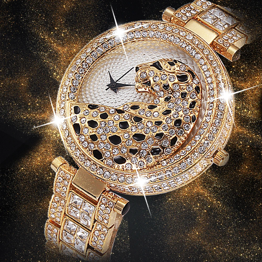 160PCS  Women Quartz Watch Fashion Bling Casual Ladies Watch Female Quartz Gold Watch Crystal Diamond Leopard For Women Clock