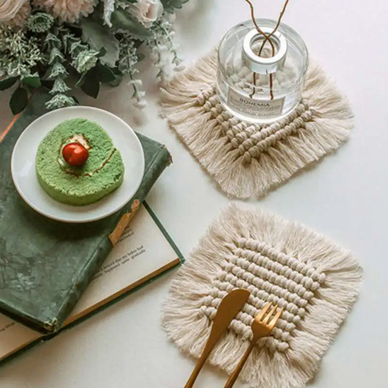 

Ins Tassel Coaster Handmade Cotton Rope Mat Insulation Mat Simple Small Fresh Cup Pad Kichen Placemat Photography Props