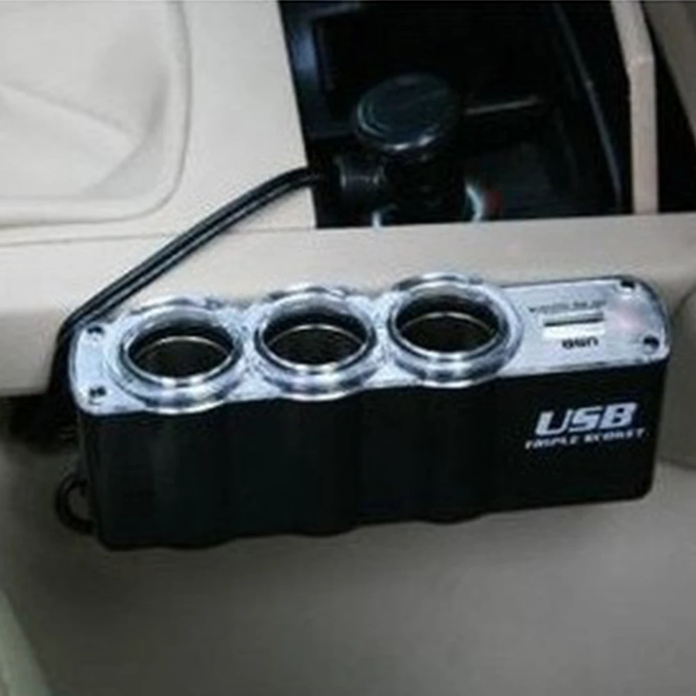 Автомобильный прикуриватель с несколькими гнездами тройной разветвитель USB