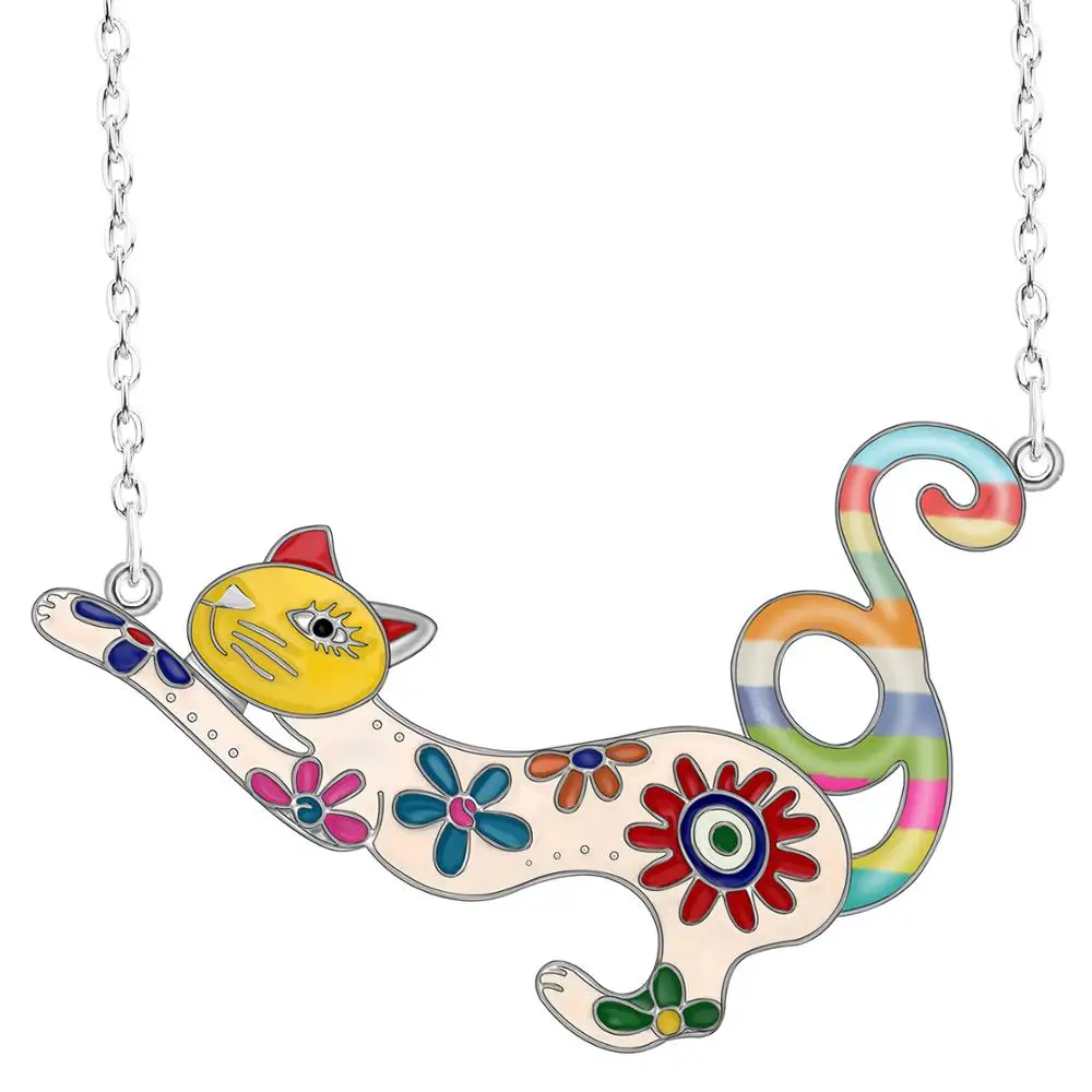 WEVENI Alloy Enamel Elegant Cat Kitten Necklace Pendants Chain New Fashion Animal Jewelry For Women Girls Teen Souvenir Gift2019 | Украшения