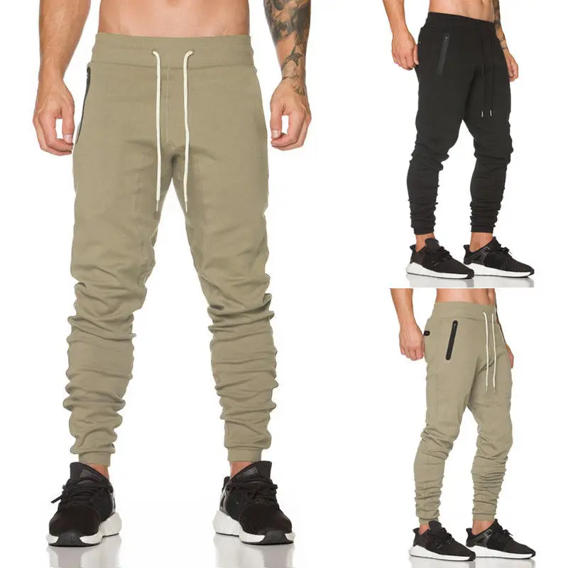 

Newest Men's Casual Bottoms Full Length Mid Waist Khaki Black Colors Pockets Trousers Sweat Pants