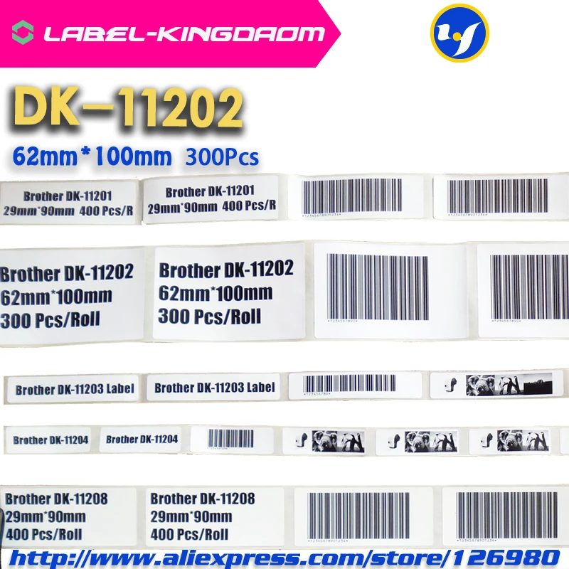 2 рулона Универсальный DK-11202 этикетки 62 мм * 100 Совместимость для Brother принтер