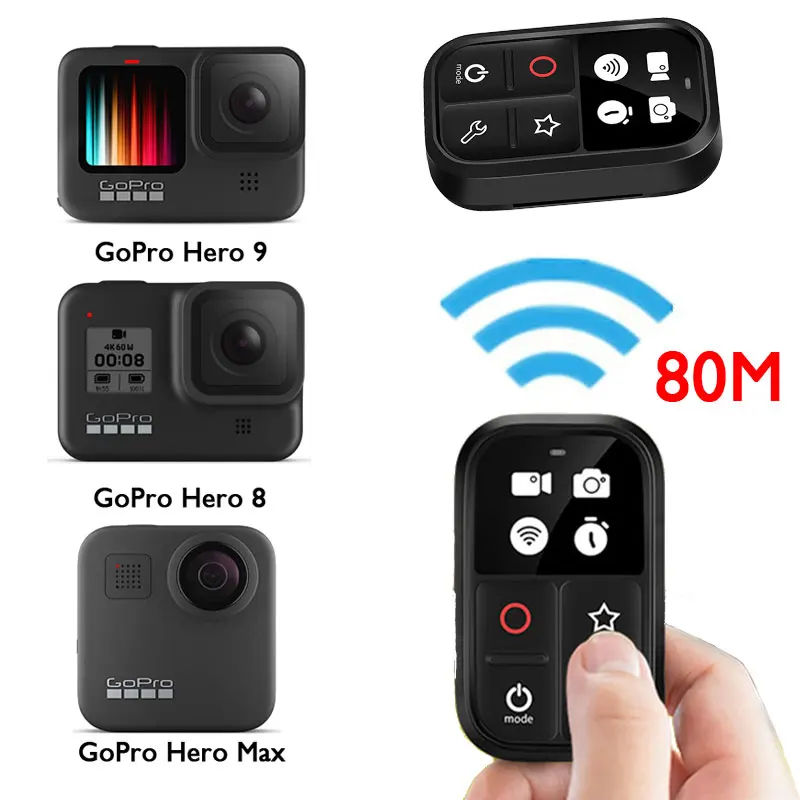 

GoPro 9 Wireless Smart Remote Control 80M Wifi Waterproof Handle Wrist Strap For GoPro Hero 9 8 Max Sport Camera Accessories